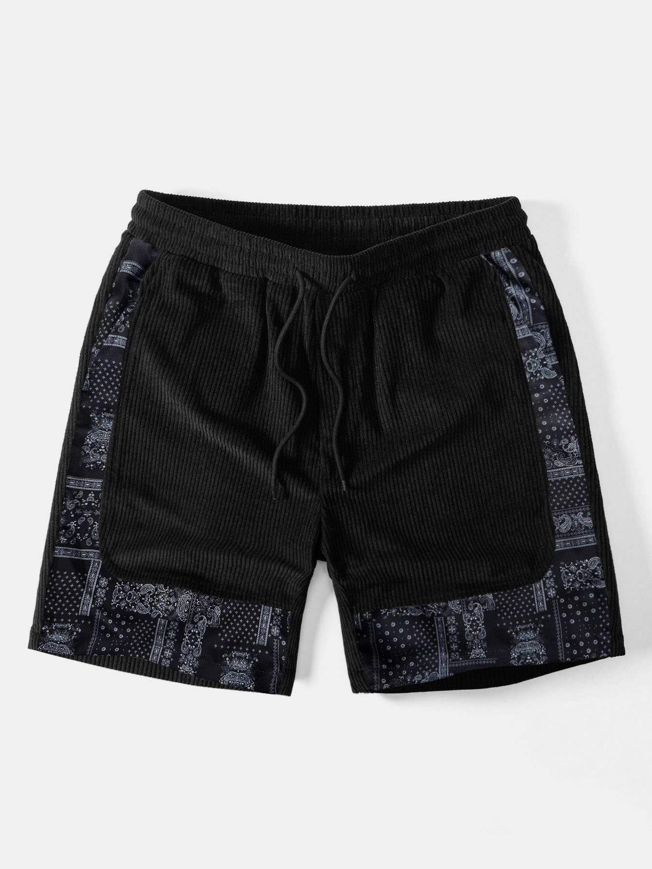 Paisley Print Patchwork Corduroy Shorts