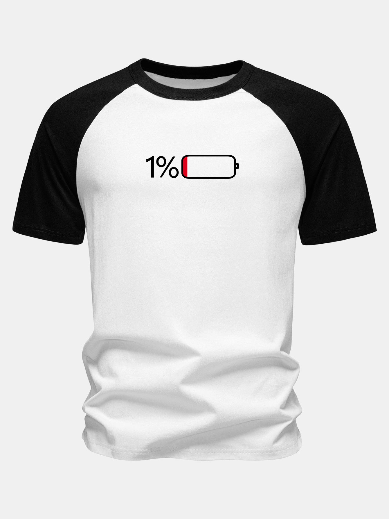 1% Battery Print Cotton Raglan Sleeve T-Shirt