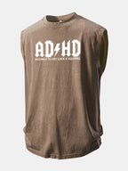 ADHD Print Washed Distressed Tank Top