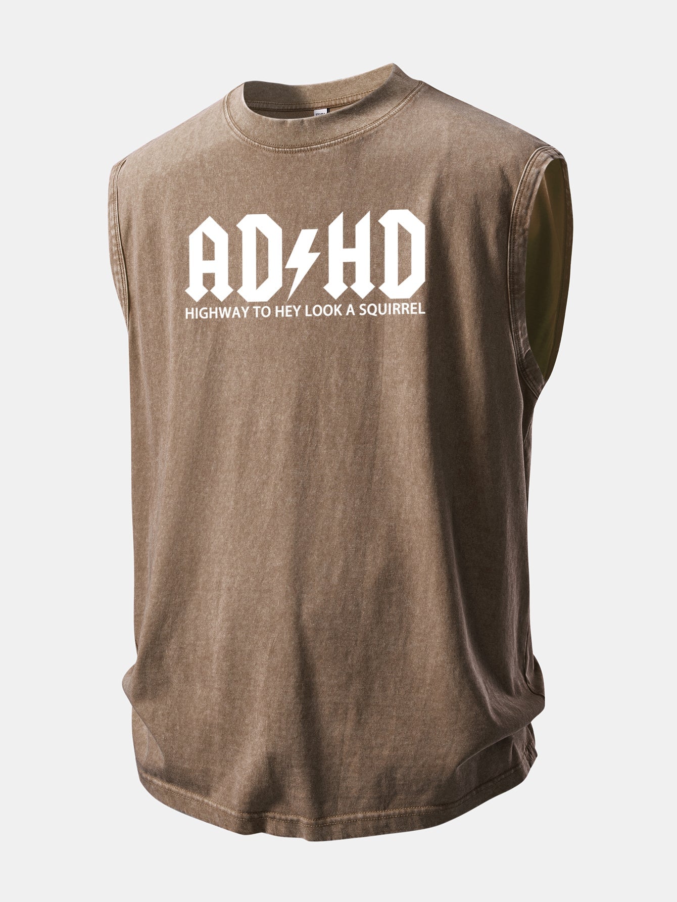 ADHD Print Washed Distressed Tank Top