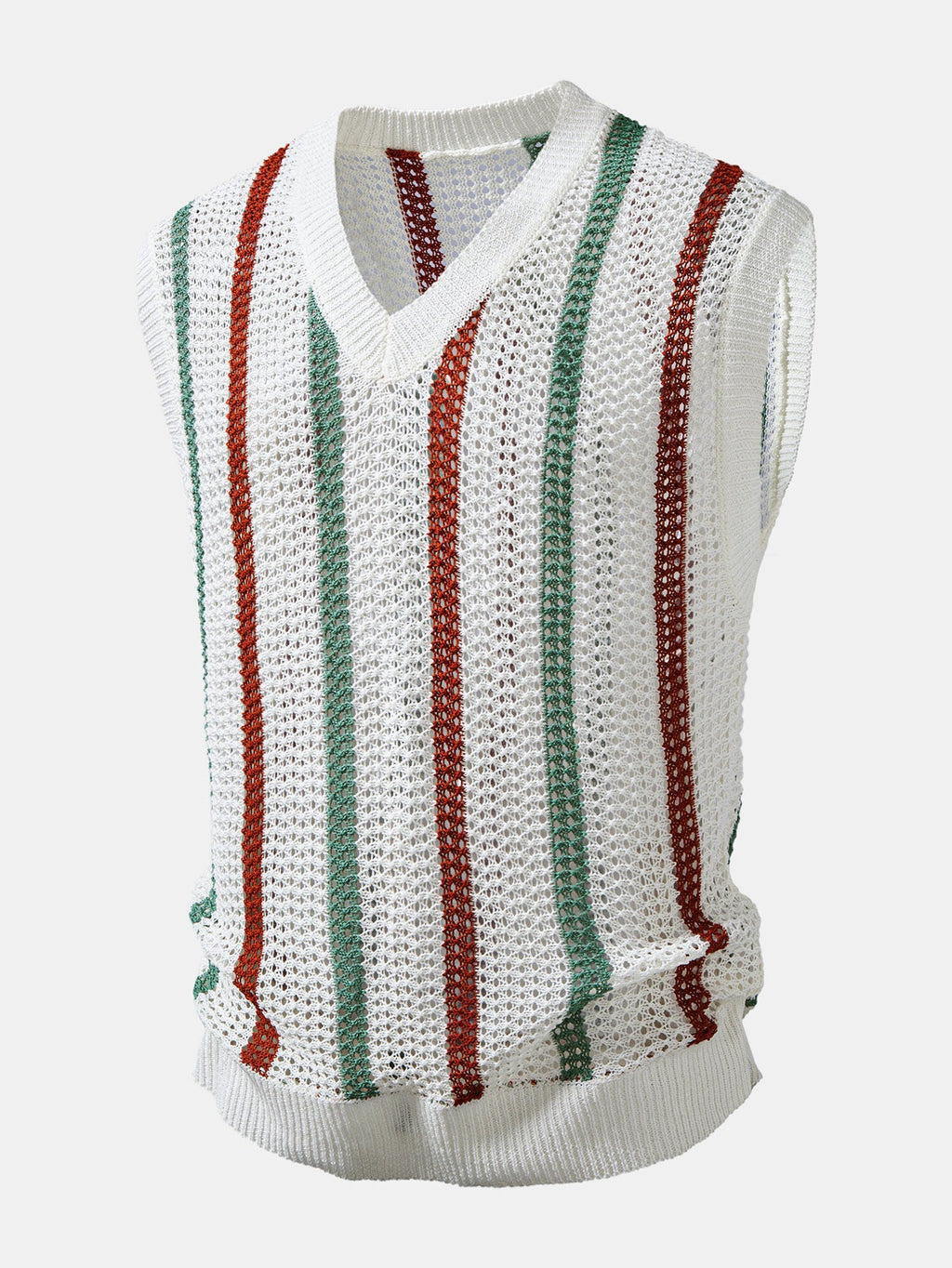 Stripe Crochet V Neck Knit Tank Top