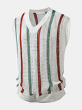 Stripe Crochet V Neck Knit Tank Top