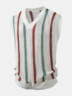 Stripe Crochet V Neck Knit Tank Top