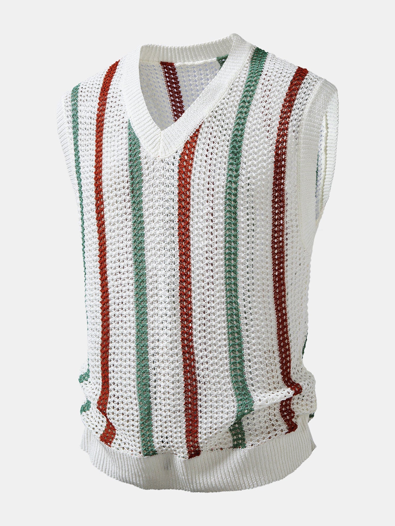 Stripe Crochet V Neck Knit Tank Top