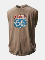 U.S. Route 66 Print Washed Distressed Tank Top