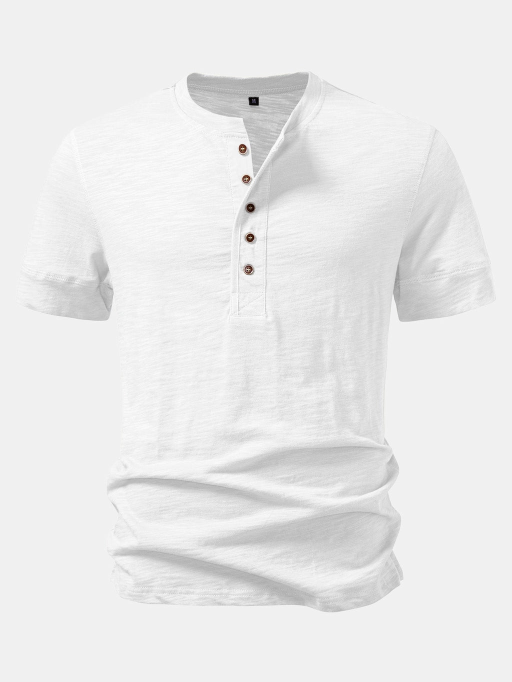 Textured Cotton Henry Collar T-Shirt