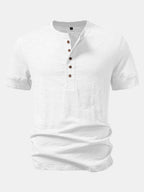 Textured Cotton Henry Collar T-Shirt