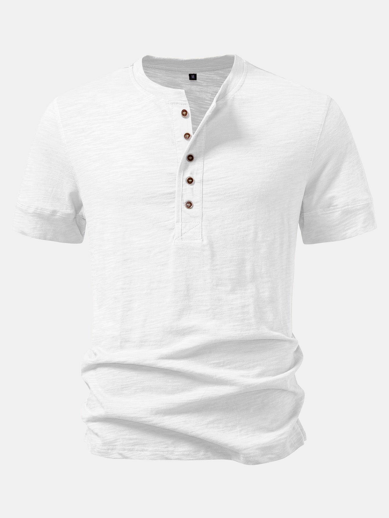 Textured Cotton Henry Collar T-Shirt