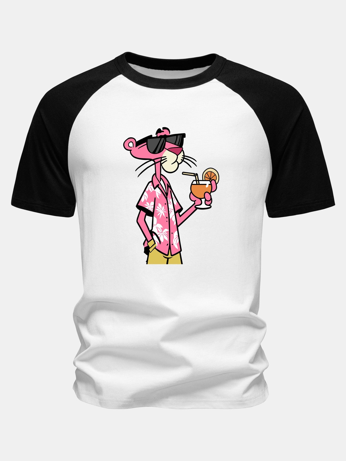 Vacation Pink Panther Print Cotton Raglan Sleeve T-Shirt