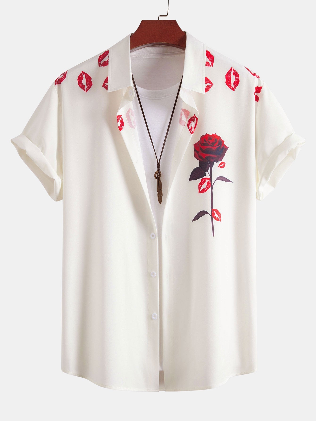 Rose Lip Print Button Up Shirt