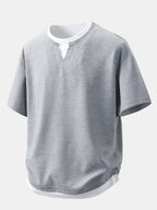 Relax Fit 2 In 1 Notched Collar Waffle T-Shirt & Waffle 7″‌ Shorts