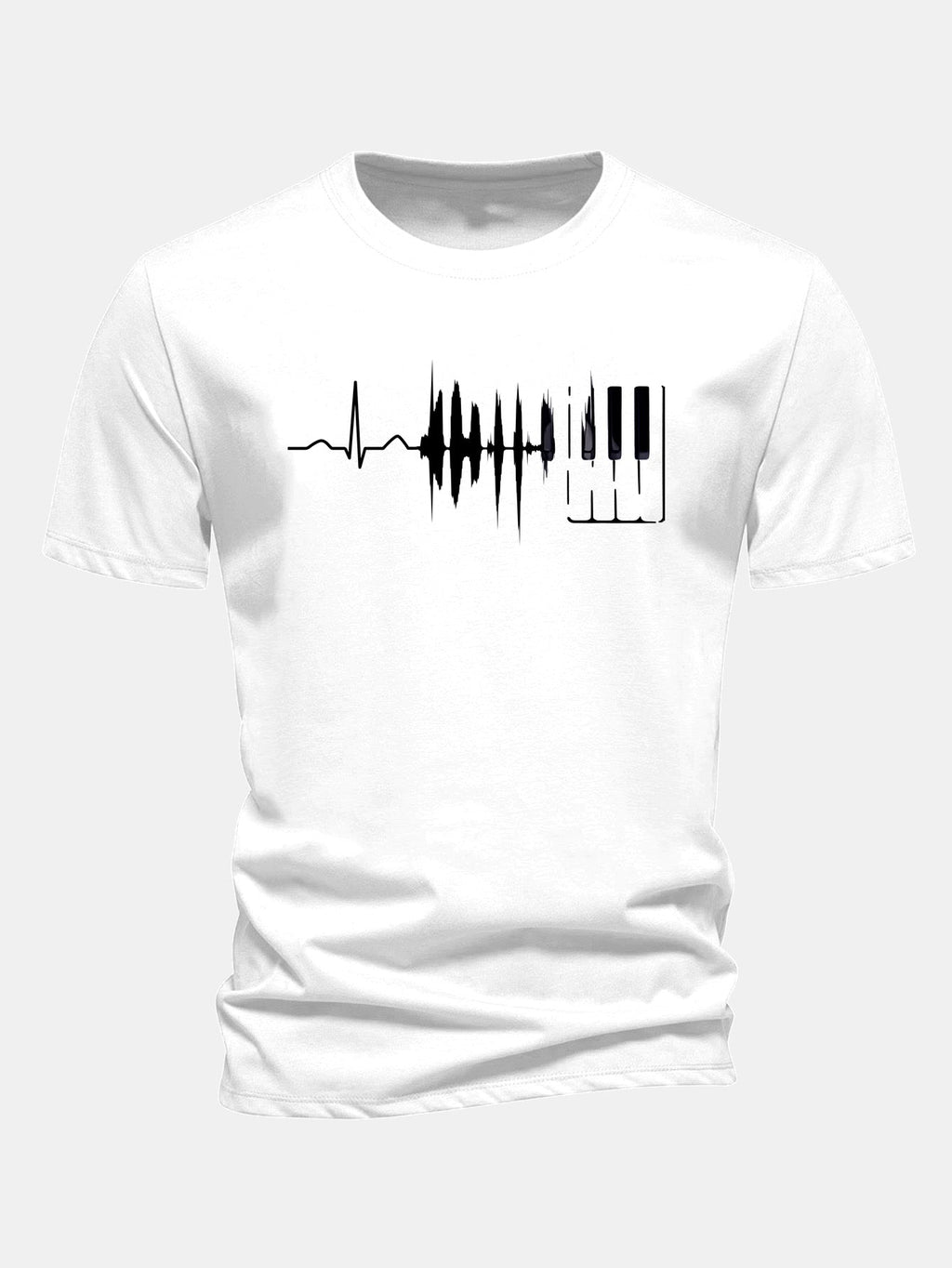 Regular Fit Keyboard Heartbeat Print Cotton T-Shirt