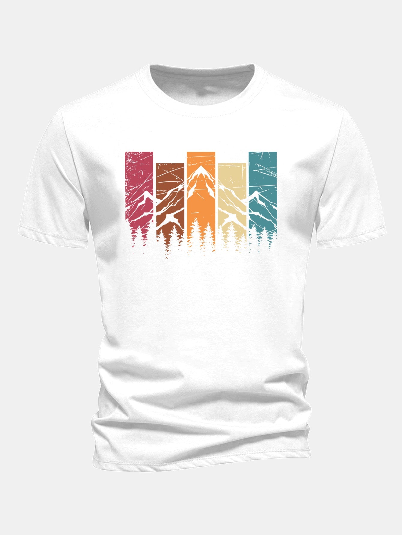 Regular Fit Colorful Mountain Print Cotton T-Shirt