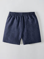 Linen Look Stand Collar Shirt & Drawstring 7" Shorts