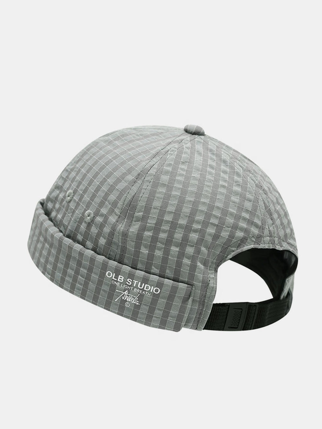 Quick Dry Grid Textured Roll Cuff Docker Cap -  Adjustable Plastic Buckle Streetwear Skull Hat