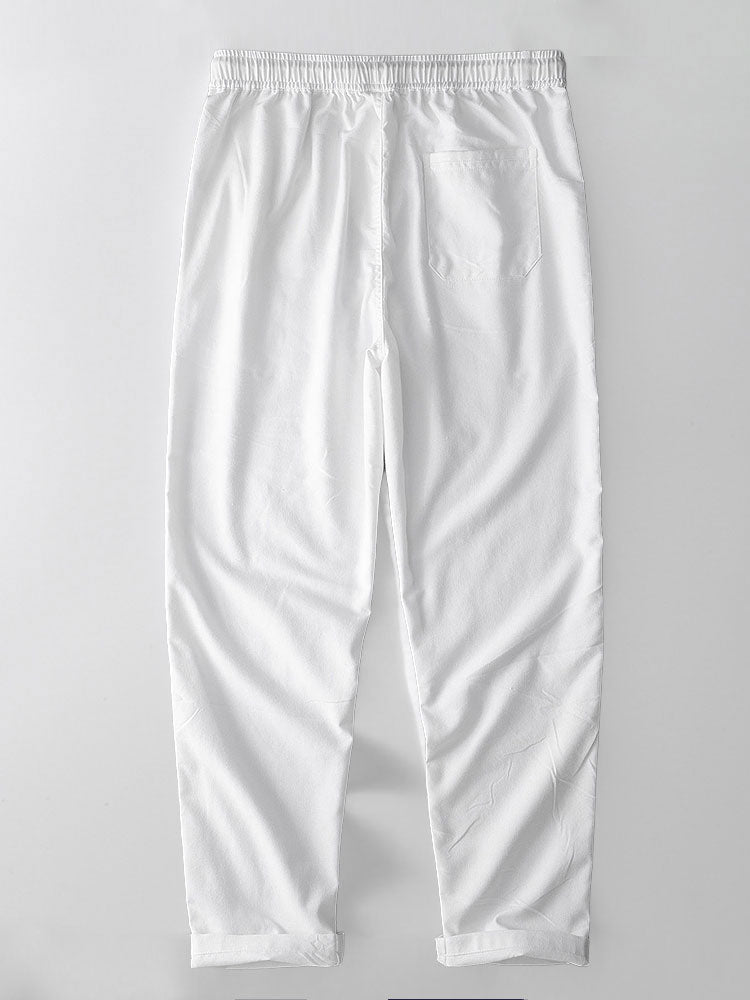 Stripe Open Knit Shirt & Straight Leg Linen Pants
