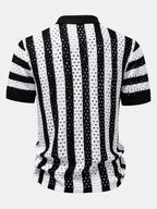 Stripe Open Knit Shirt & Straight Leg Linen Pants