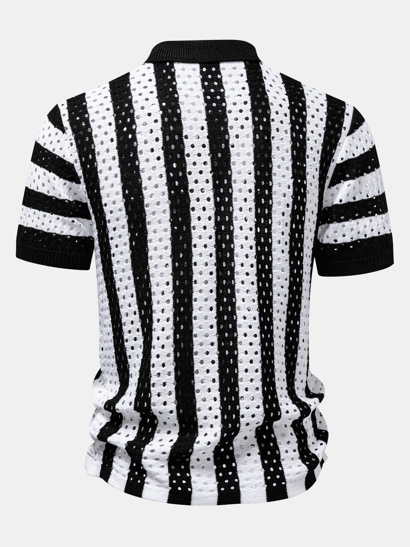 Stripe Open Knit Shirt & Straight Leg Linen Pants