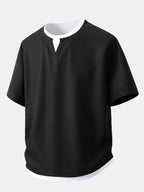 Relax Fit 2 In 1 Notched Collar Waffle T-Shirt & Waffle 7″‌ Shorts