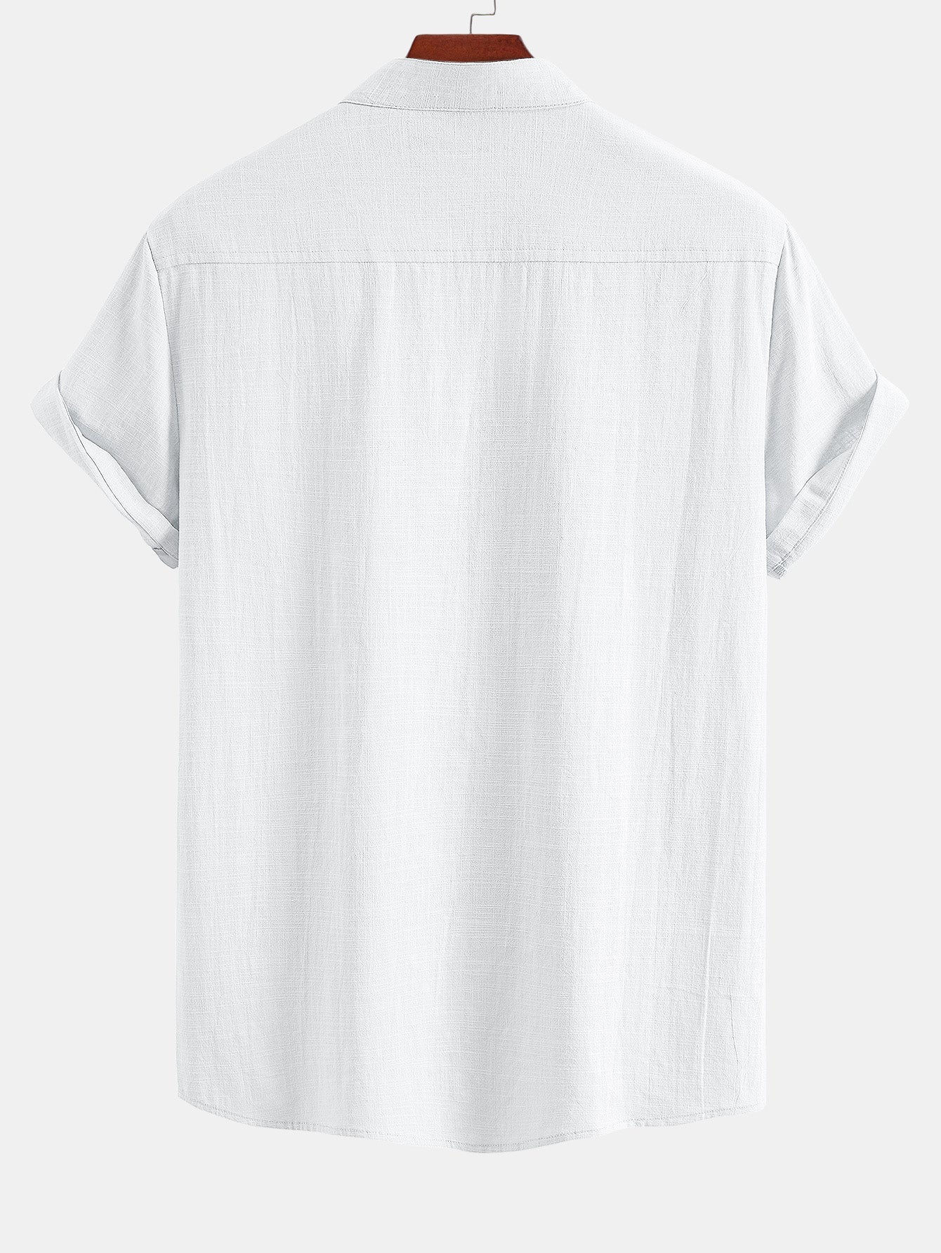 Linen Look V-Neck Stand Collar Shirt