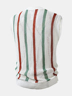 Stripe Crochet V Neck Knit Tank Top