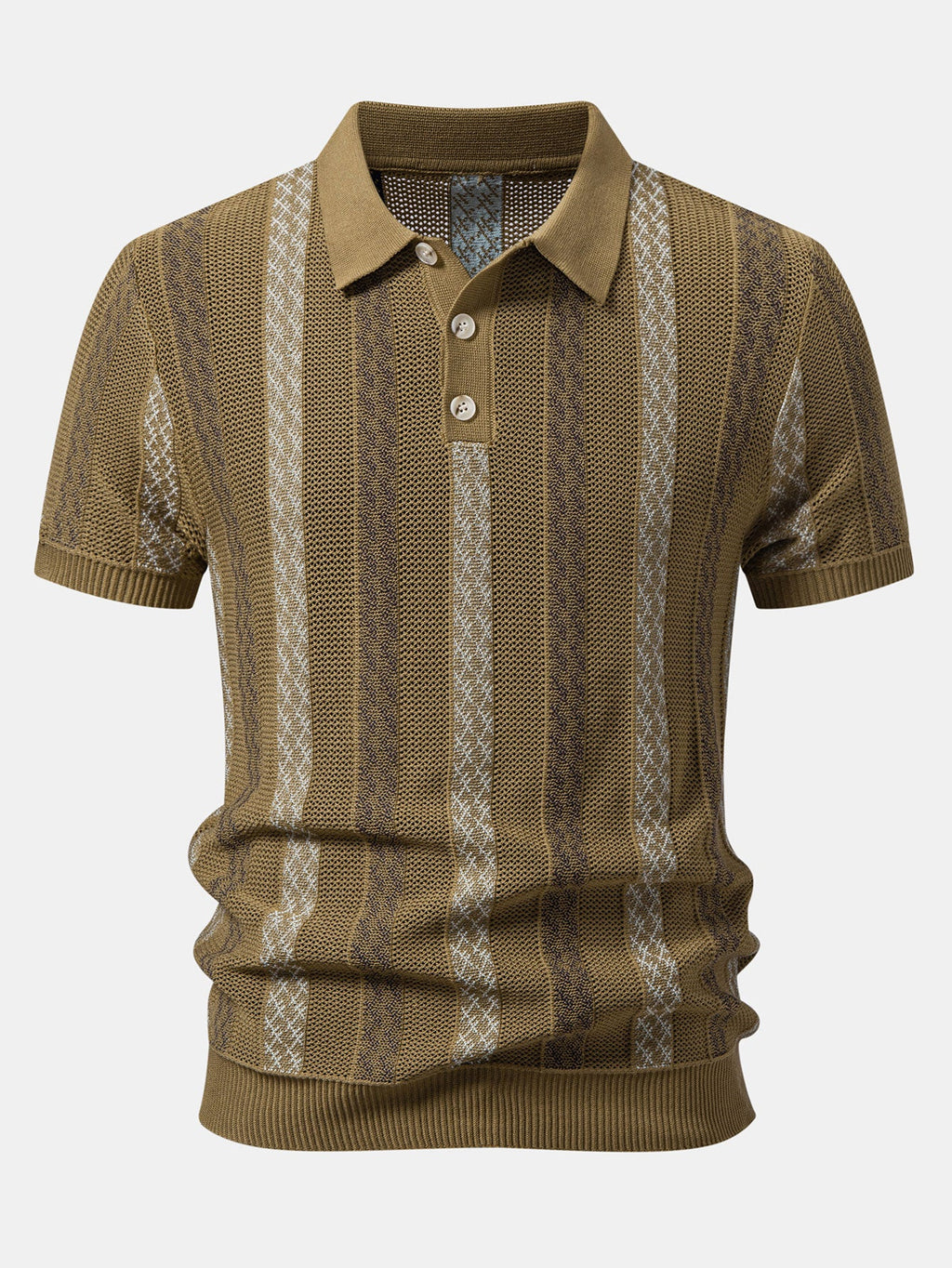 Striped Textured Knit Polo & Elastic Waist Chino Shorts