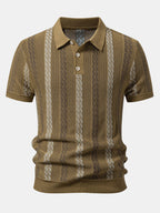 Striped Textured Knit Polo & Elastic Waist Chino Shorts