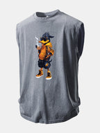 Cool Duck Print Washed Distressed Tank Top