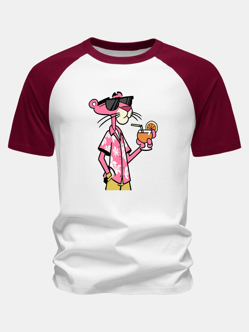 Vacation Pink Panther Print Cotton Raglan Sleeve T-Shirt
