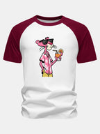 Vacation Pink Panther Print Cotton Raglan Sleeve T-Shirt