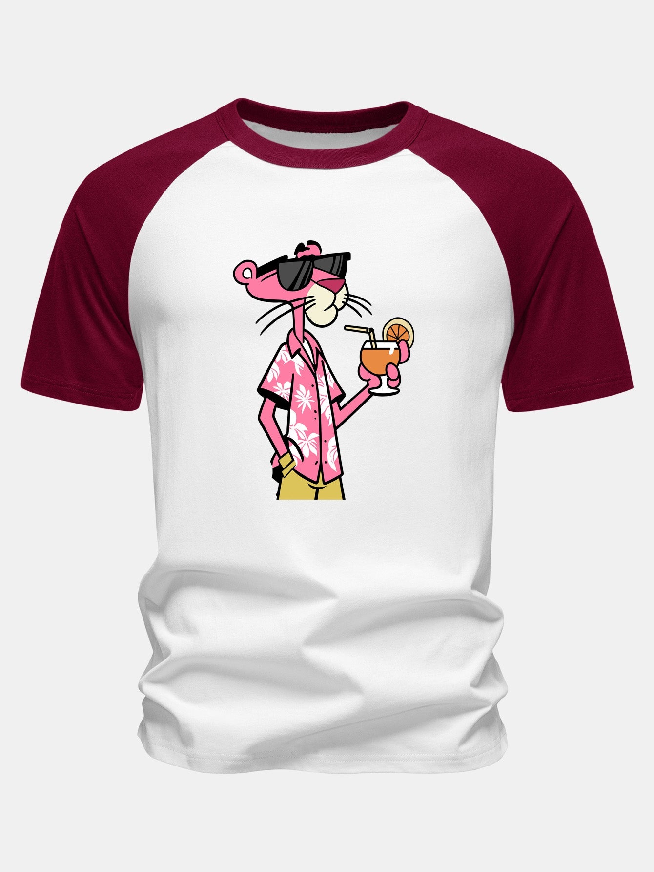 Vacation Pink Panther Print Cotton Raglan Sleeve T-Shirt