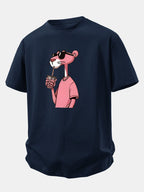 Relax Fit Pink Panther Print Crew Collar T-Shirt  & Drawstring Jersey 7" Shorts
