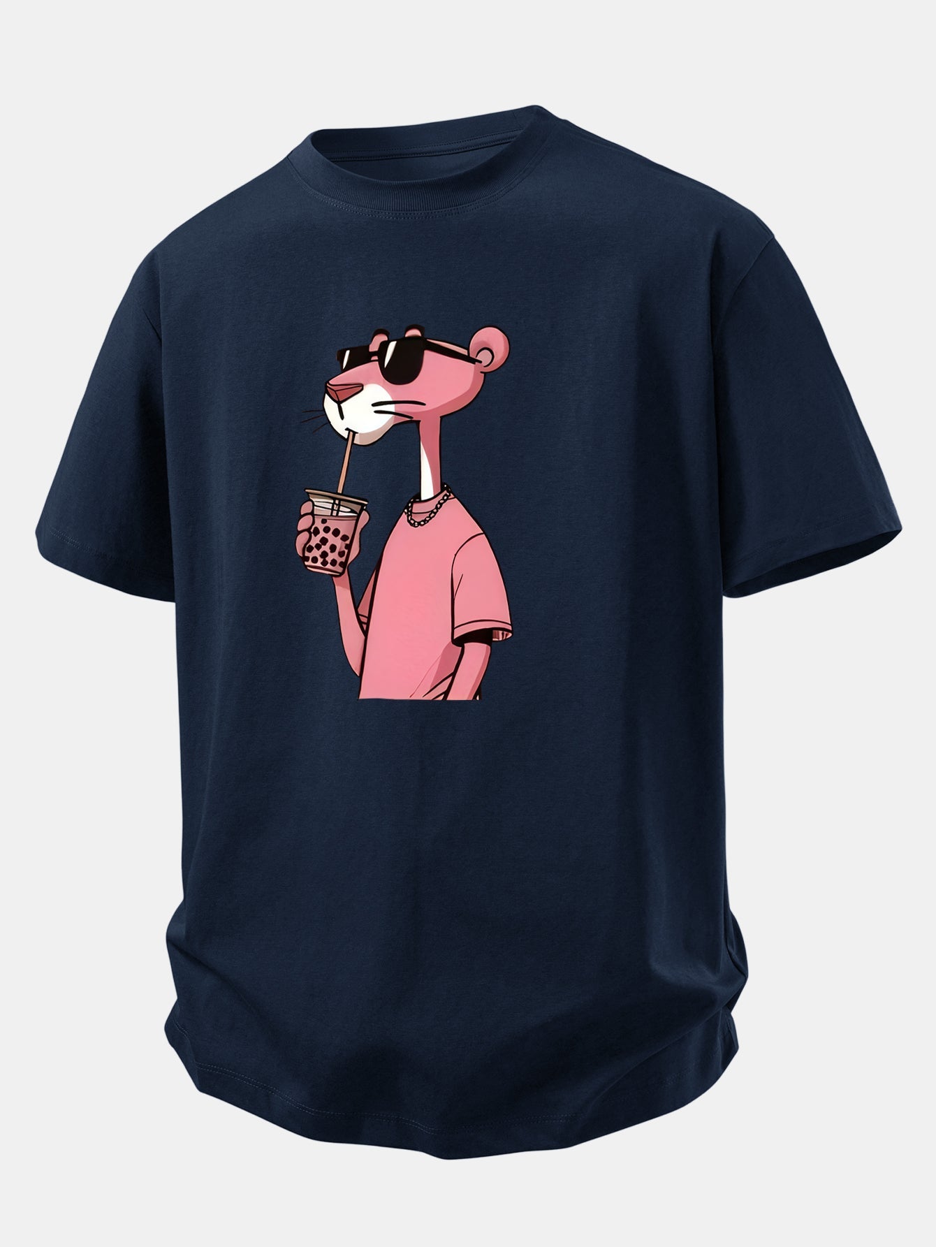 Relax Fit Pink Panther Print Crew Collar T-Shirt  & Drawstring Jersey 7" Shorts