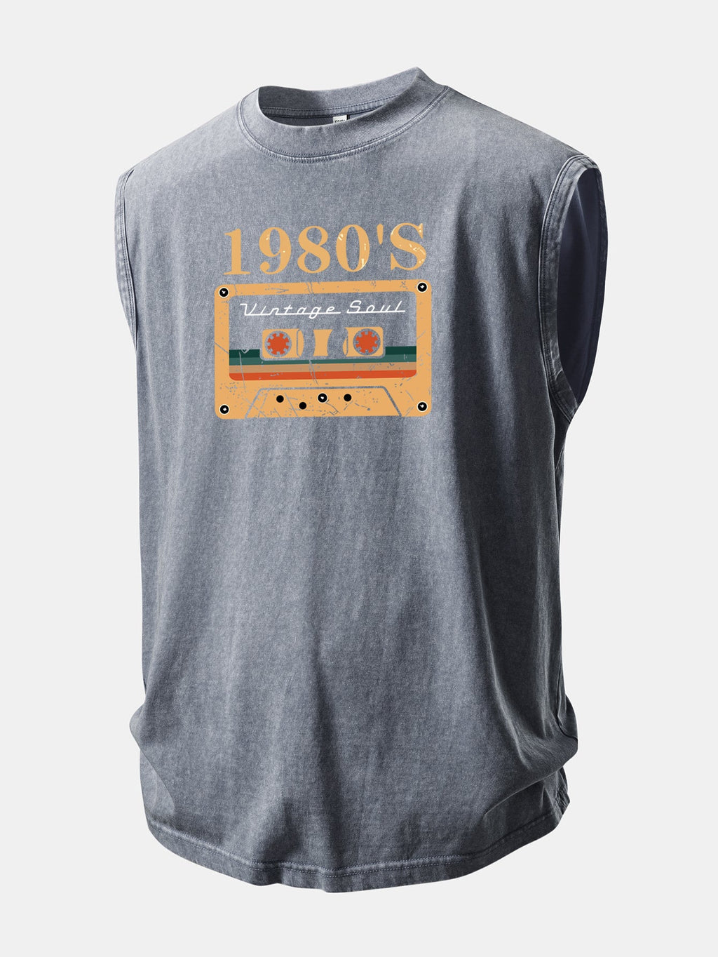 1980's Cassette Tape Print Washed Distressed Tank Top