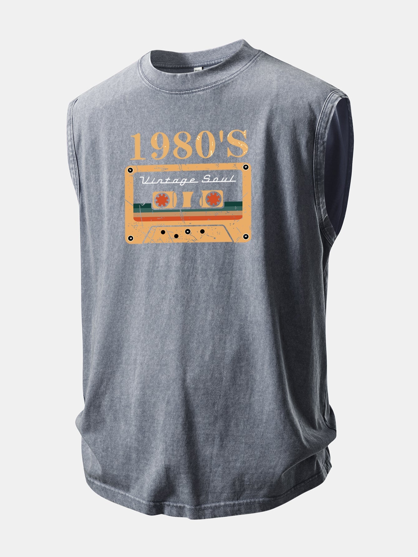 1980's Cassette Tape Print Washed Distressed Tank Top