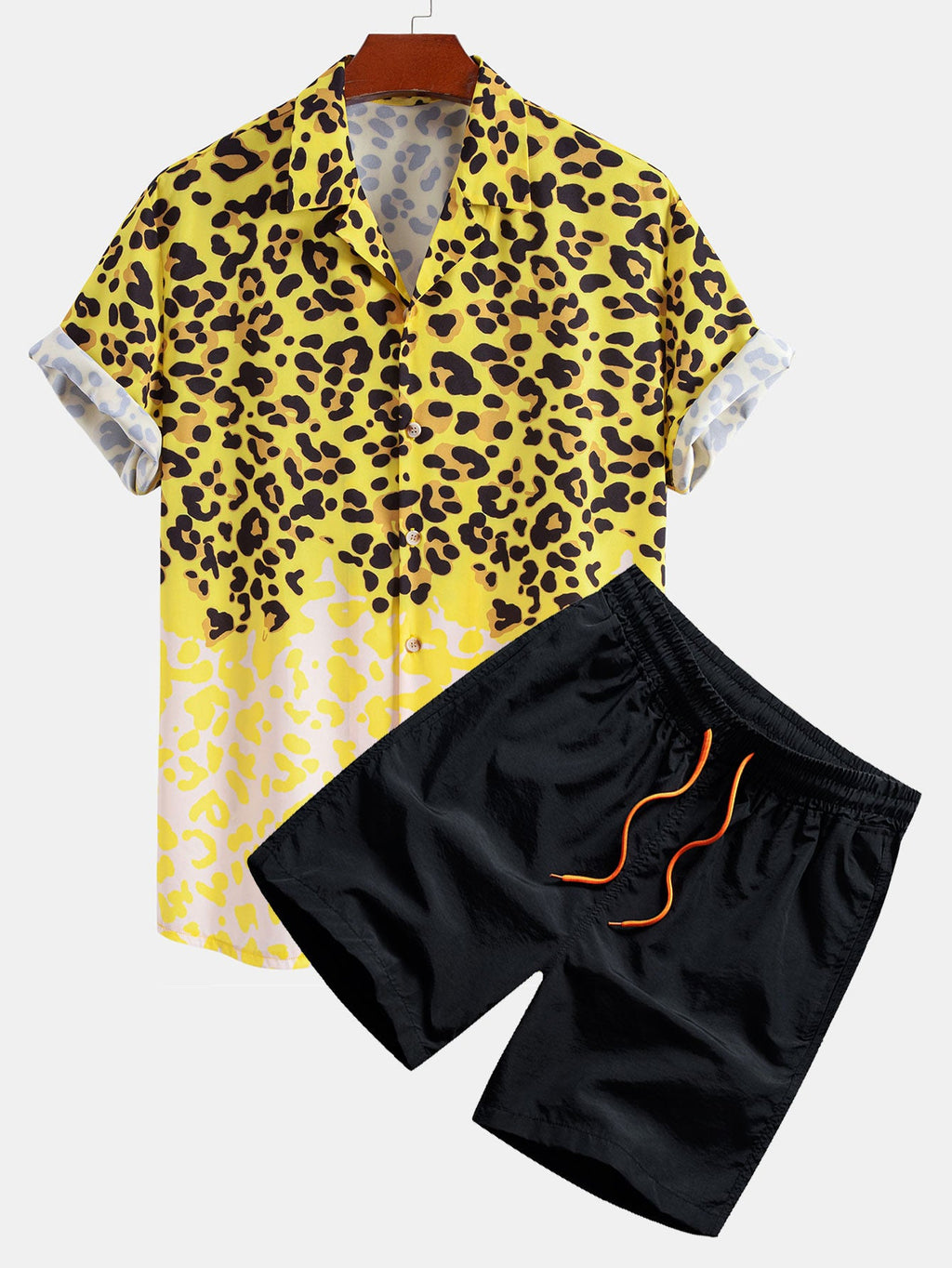 Leopard Print Button Up Shirt & Swim Shorts