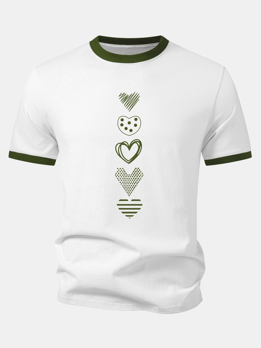 Heart Print Contrast Ringer T-Shirt