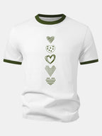 Heart Print Contrast Ringer T-Shirt