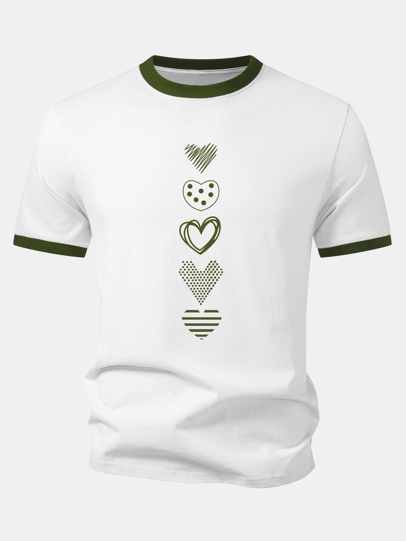 Heart Print Contrast Ringer T-Shirt
