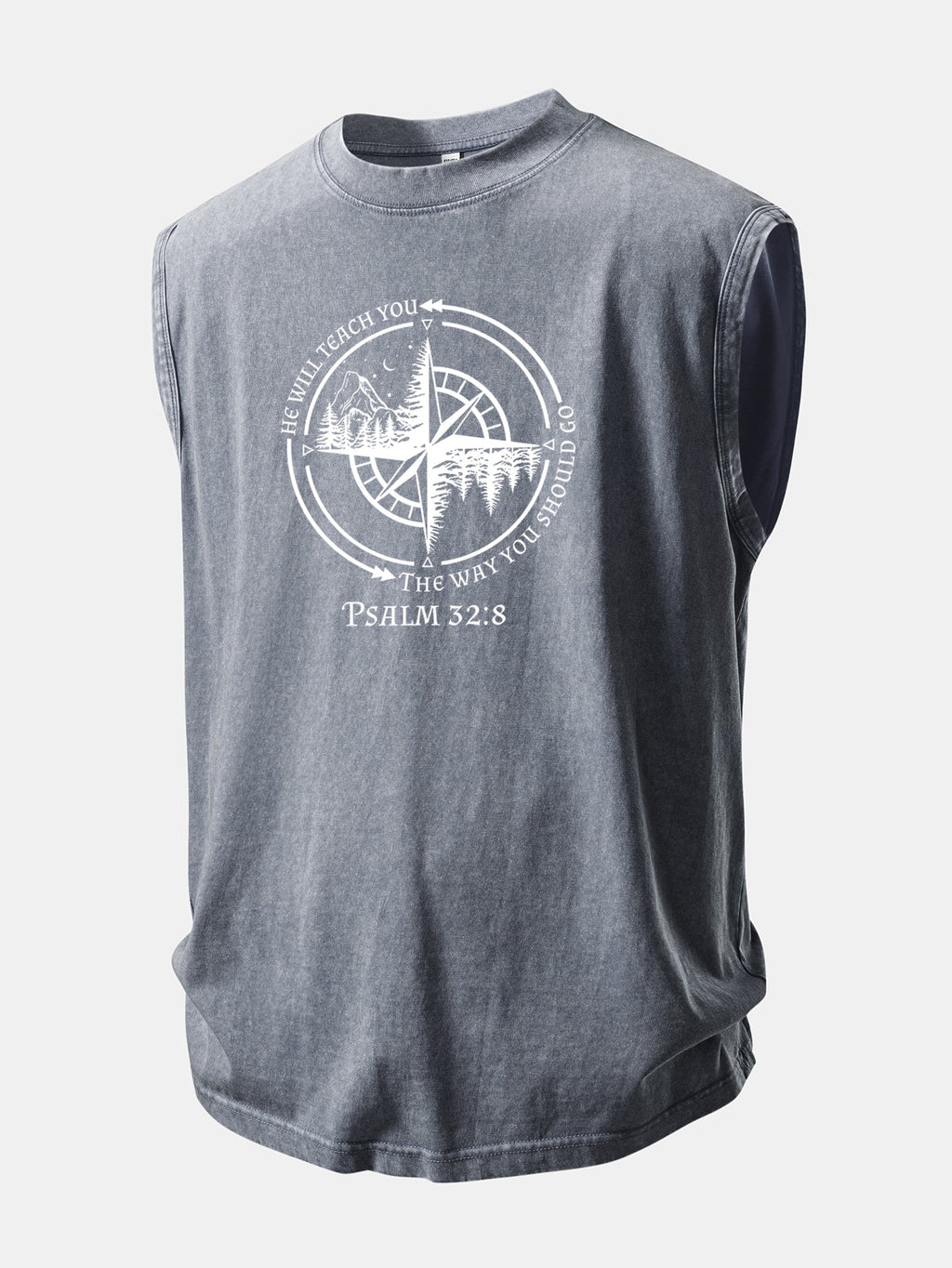 Mountain Compass Print Washed Distressed Tank Top