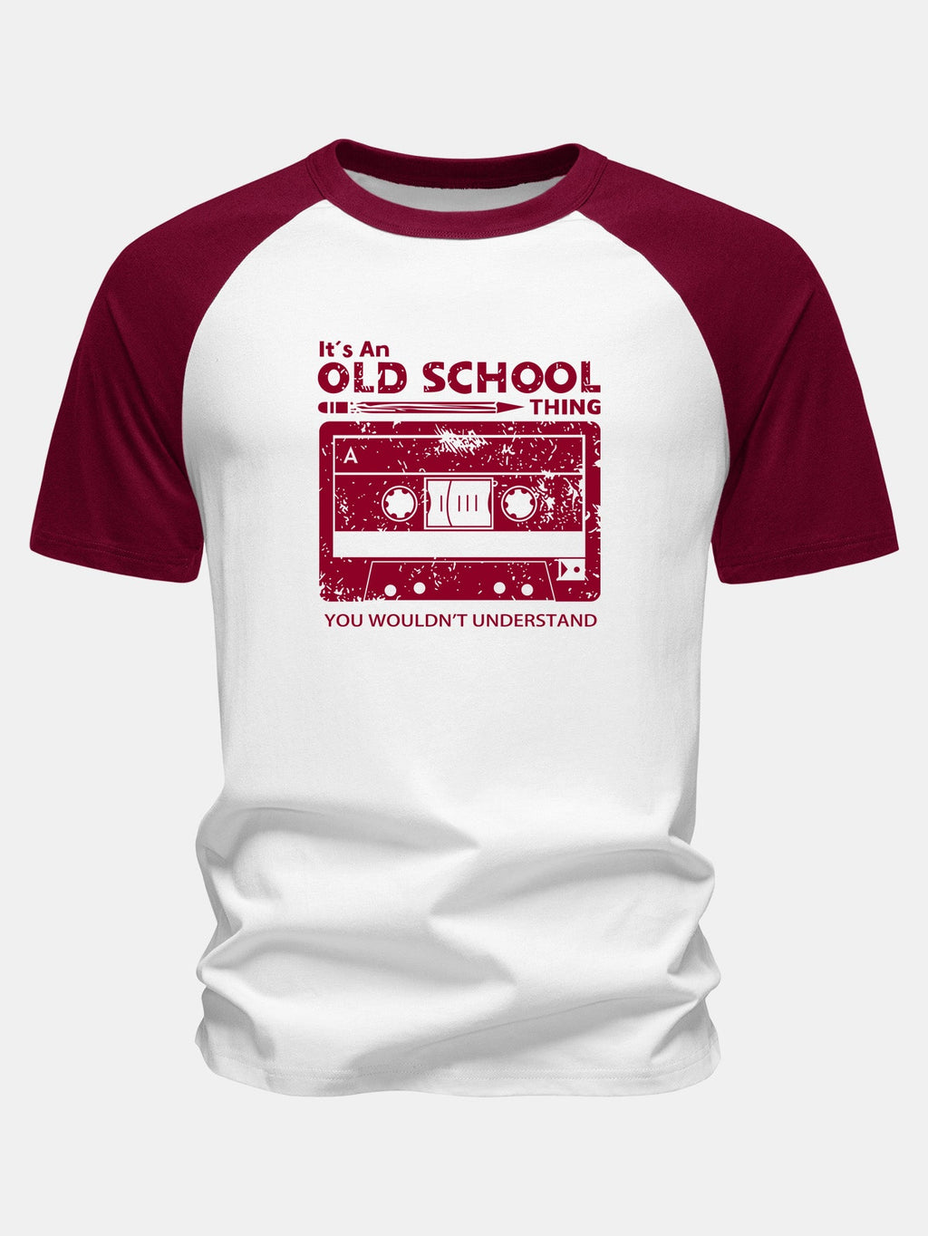 Cassette Tape Print Cotton Raglan Sleeve T-Shirt