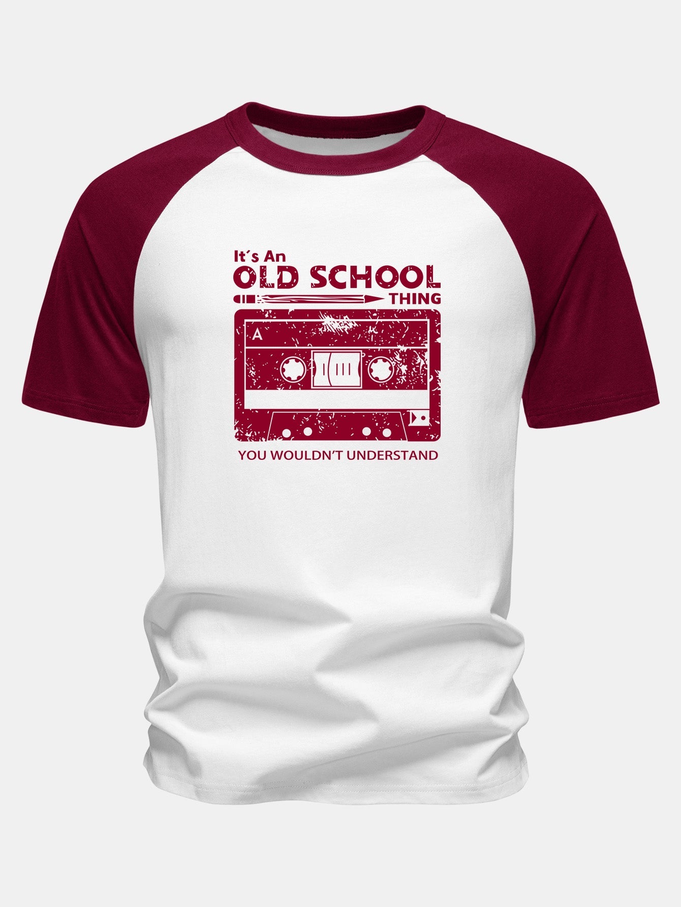 Cassette Tape Print Cotton Raglan Sleeve T-Shirt