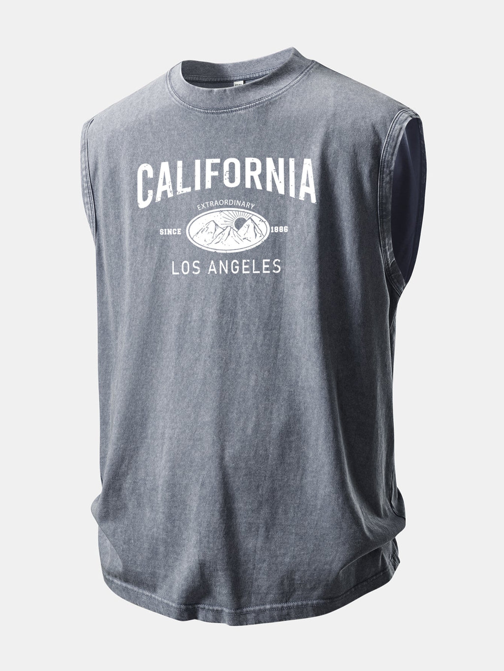 California Mountain Print Washed Distressed Tank Top