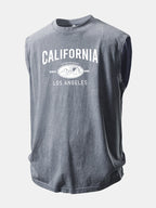 California Mountain Print Washed Distressed Tank Top