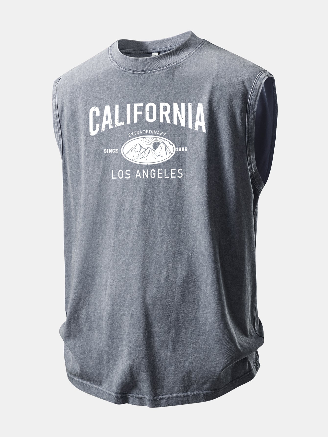 California Mountain Print Washed Distressed Tank Top