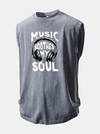 Music Headphones Print Washed Distressed Tank Top