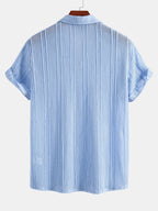 Open Knit Textured Cuban Collar Shirt & Straight Leg Linen Pants