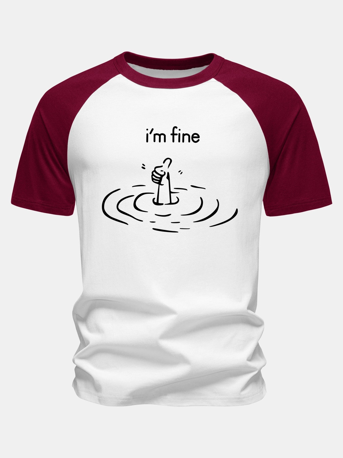I'm Fine Print Cotton Raglan Sleeve T-Shirt