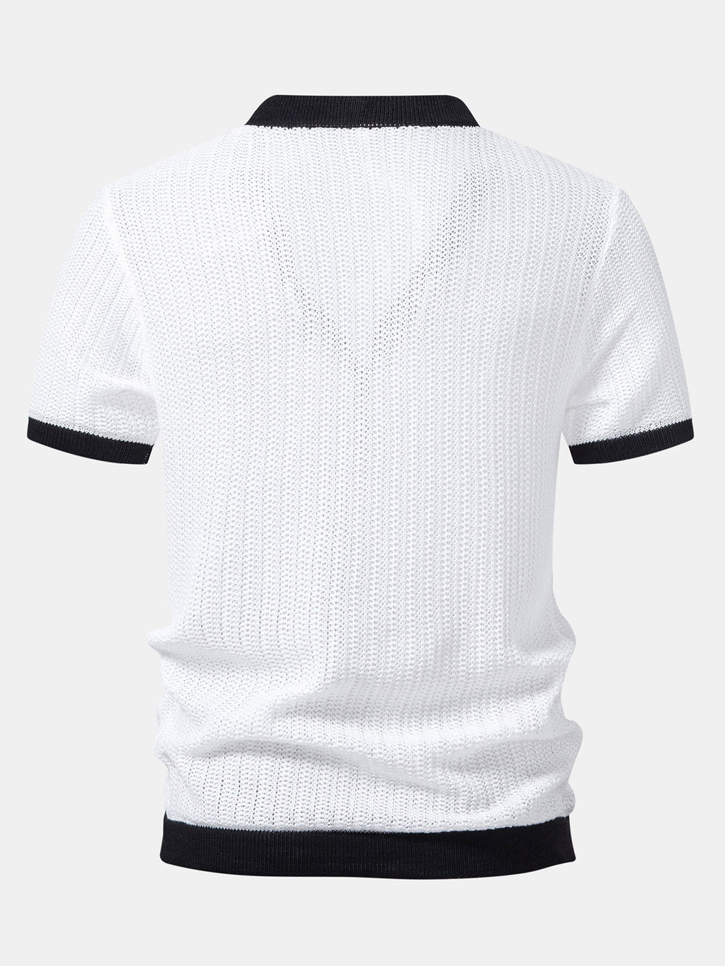 Contrast Trim Deep V Neck Textured Knit T-Shirt