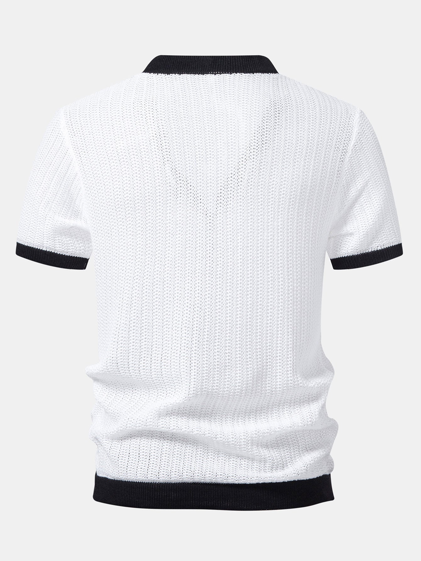 Contrast Trim Deep V Neck Textured Knit T-Shirt